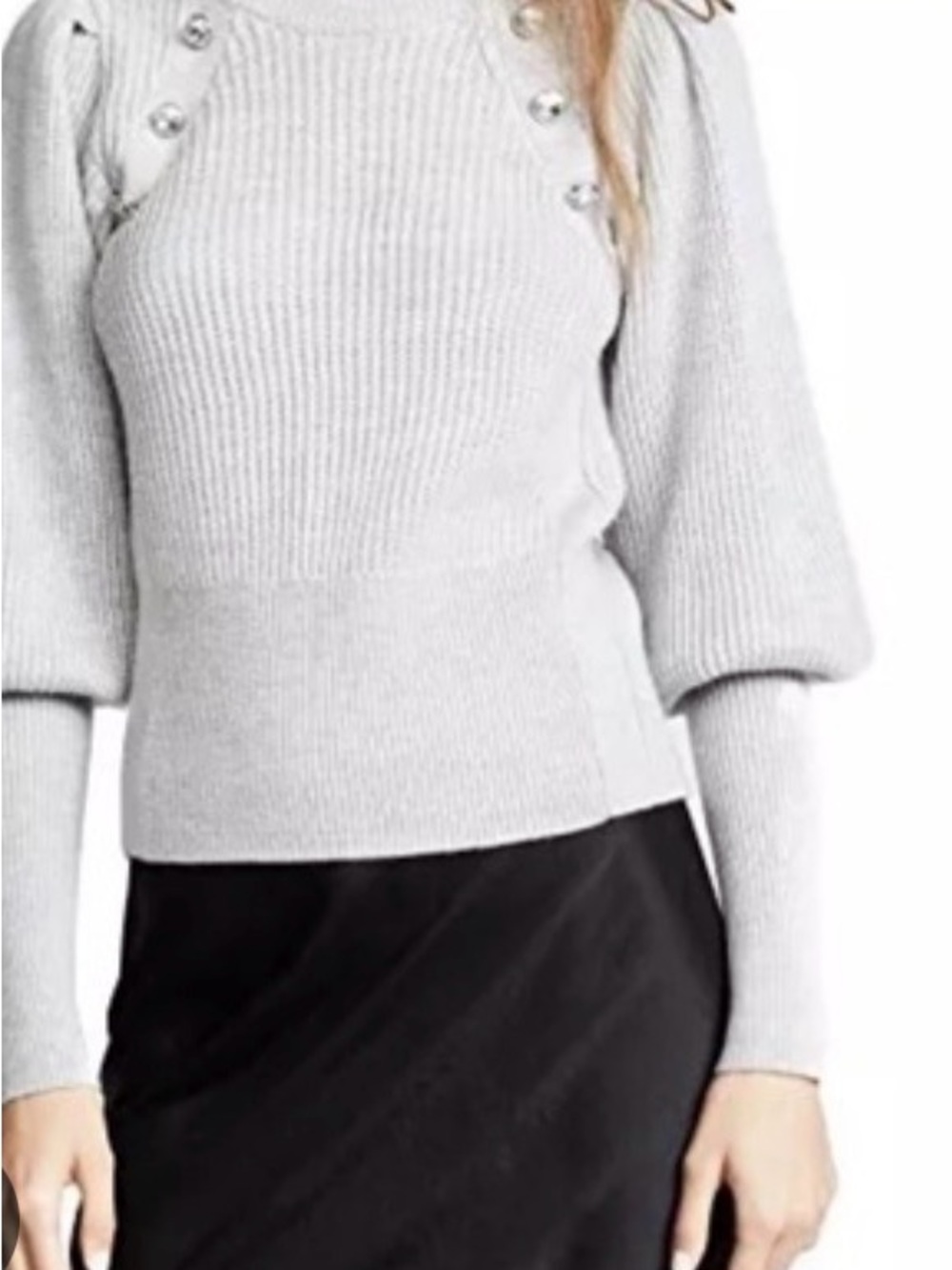Veronica Beard Jude Merino Wool Gray Ribbed‎ Crewneck Sweater Size M